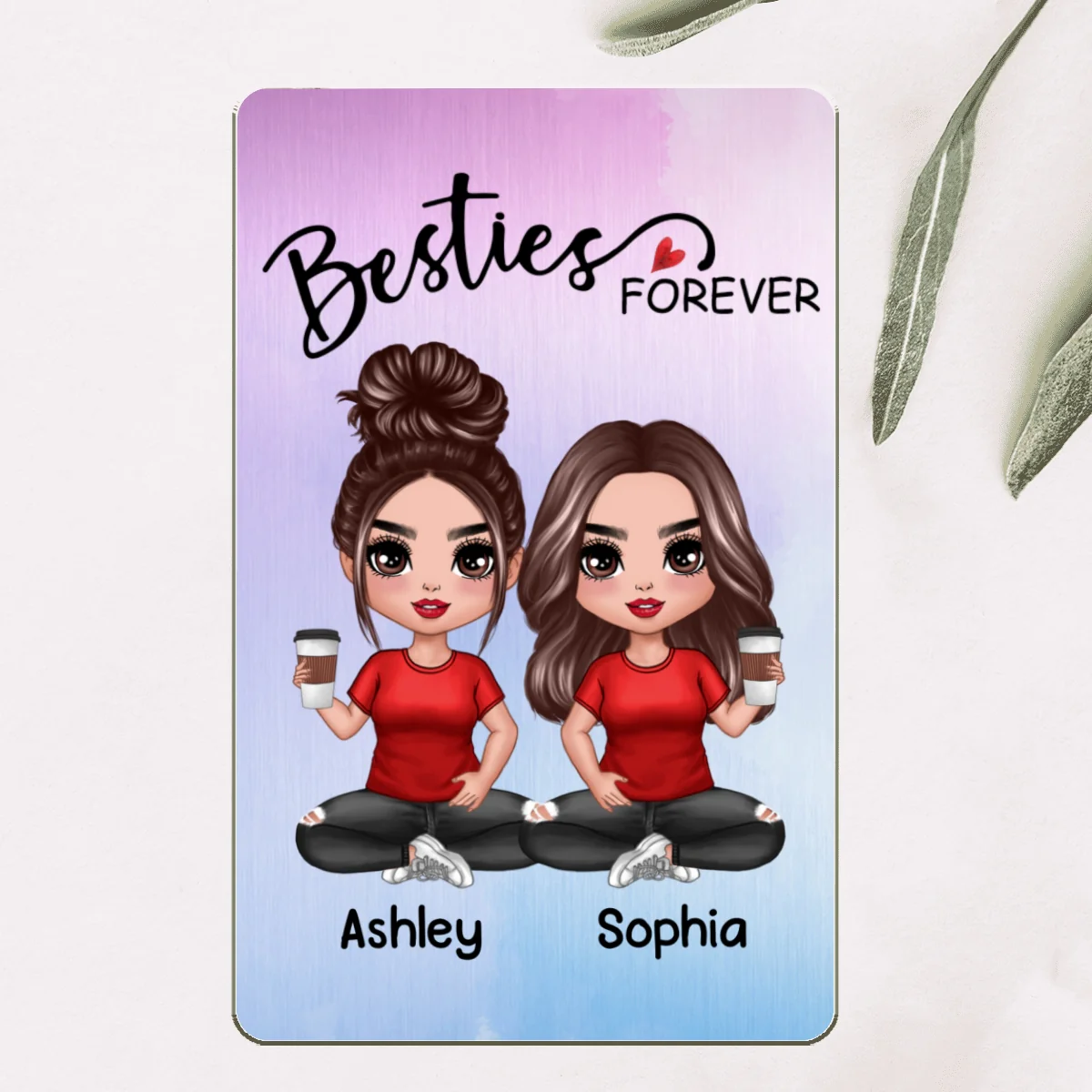 Doll Besties Sitting Besties Forever Always Sisters Personalized Metal Wallet Card - Image 4