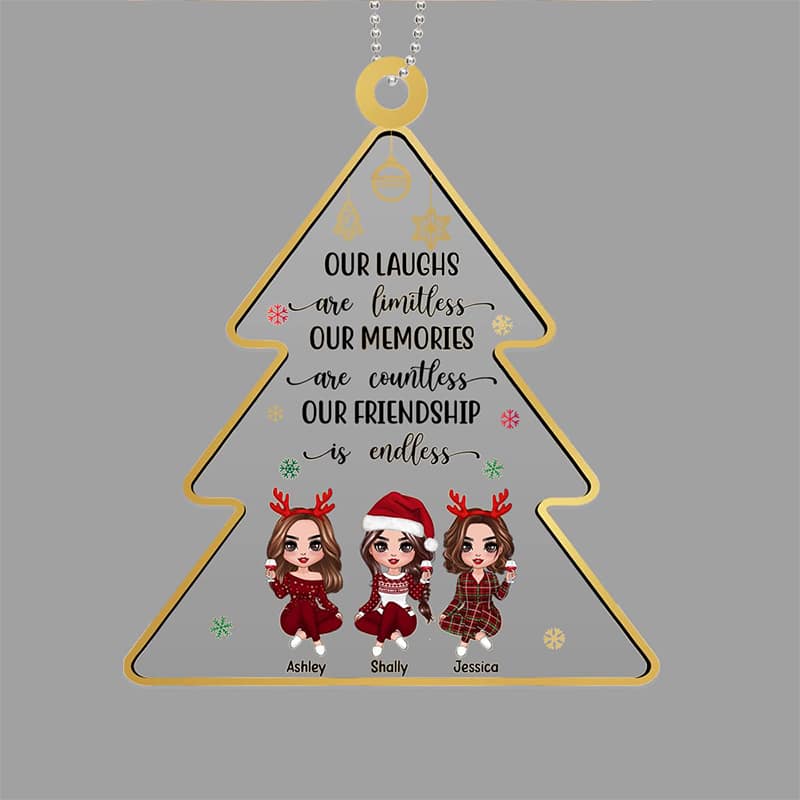 Doll Besties Sitting Christmas Tree Shape Personalized Acrylic Ornament - Image 2
