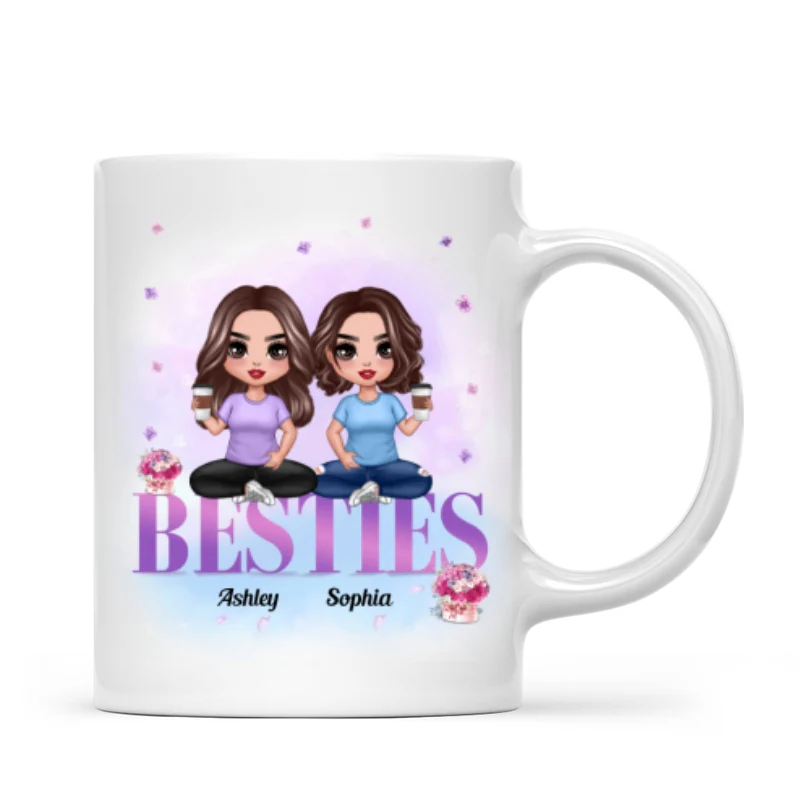 Doll Besties Sitting On Word Gift For Best Friends Personalized Mug - Image 3