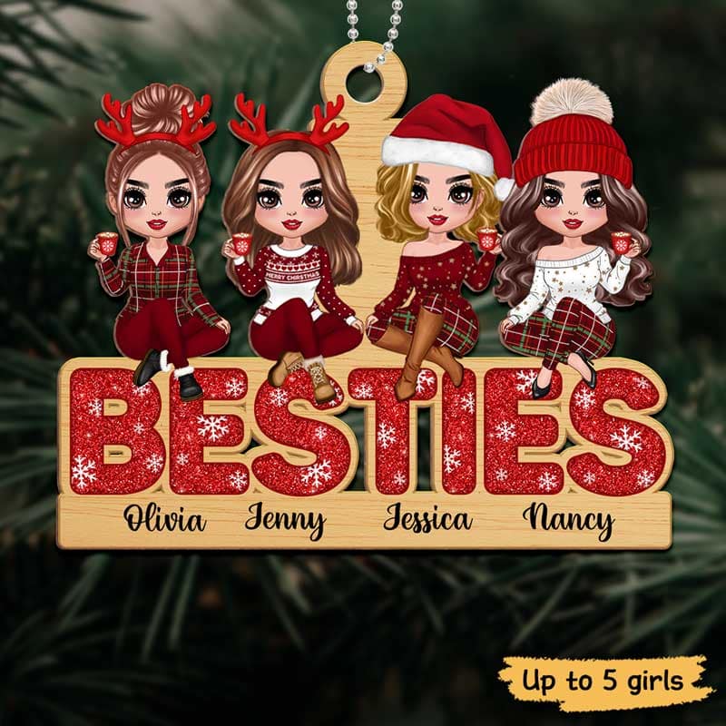 Doll Besties Sitting On Word Personalized Wooden Ornament - Image 2