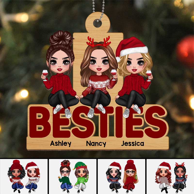 Doll Besties Sitting On Word Personalized Wooden Ornament - Image 3