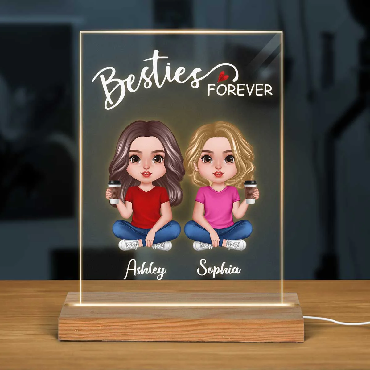 Doll Besties Sitting Realistic Personalized Acrylic LED Night Light - Image 3