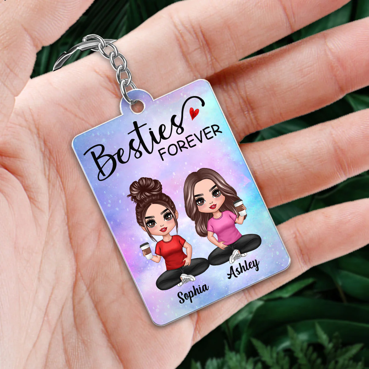 Doll Besties Sitting Sister Forever Favorite Song Scannable QR Code Personalized Acrylic Keychain - Image 2
