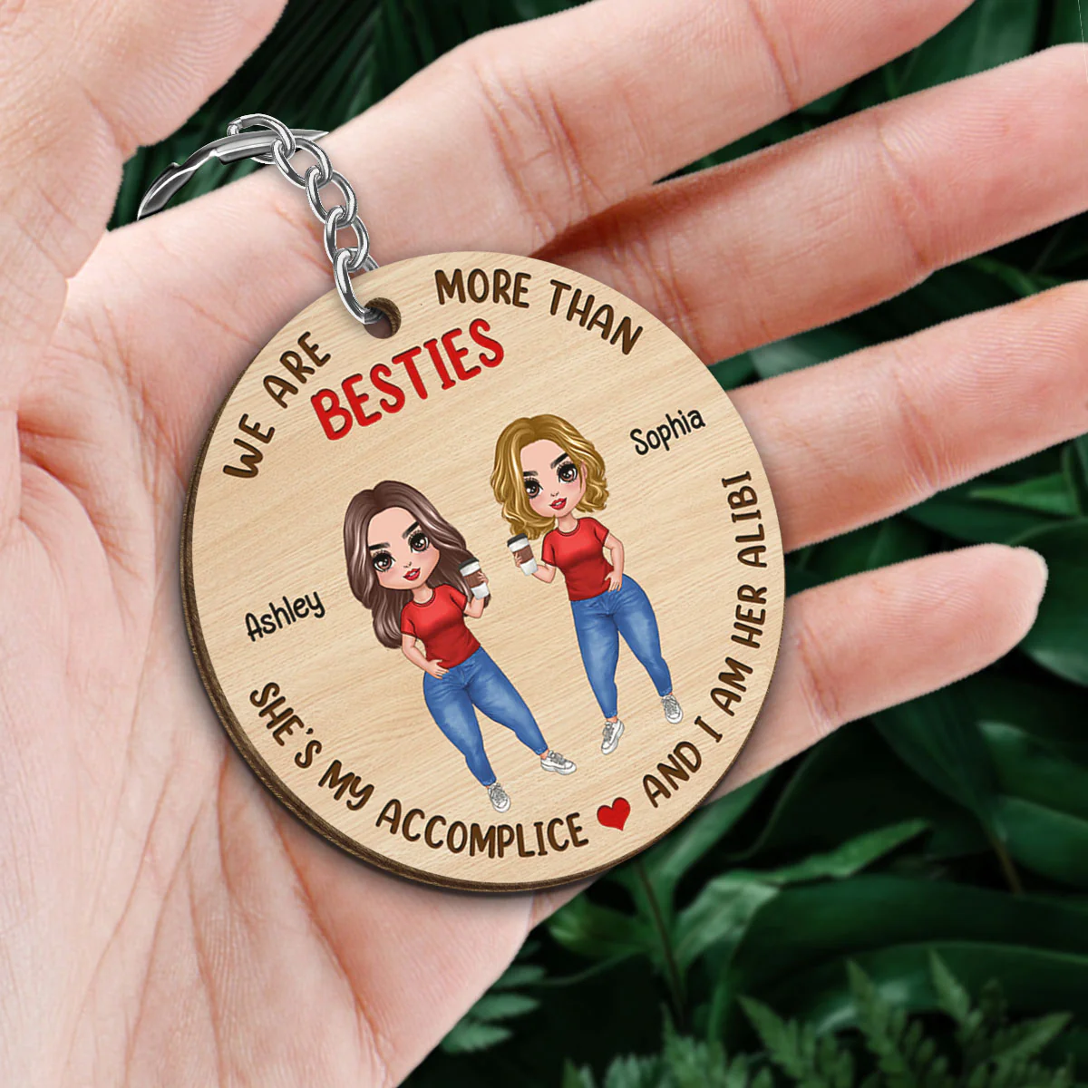 Doll Besties Standing Accomplice Alibi Gift For Best Friends Personalized Wooden Keychain - Image 2