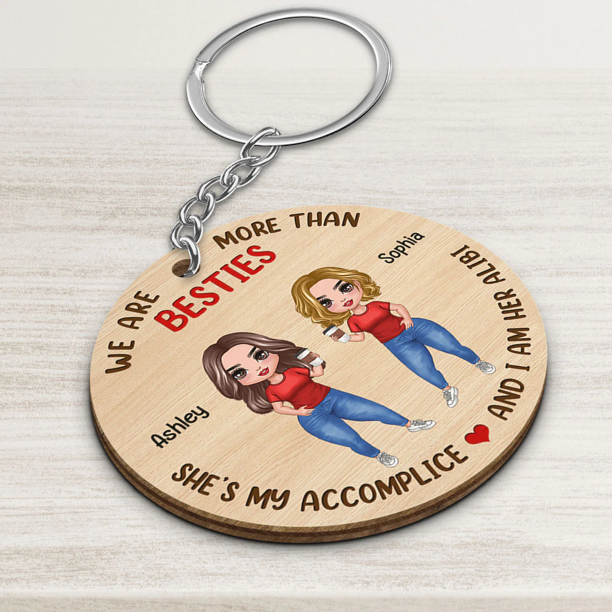 Doll Besties Standing Accomplice Alibi Gift For Best Friends Personalized Wooden Keychain - Image 3