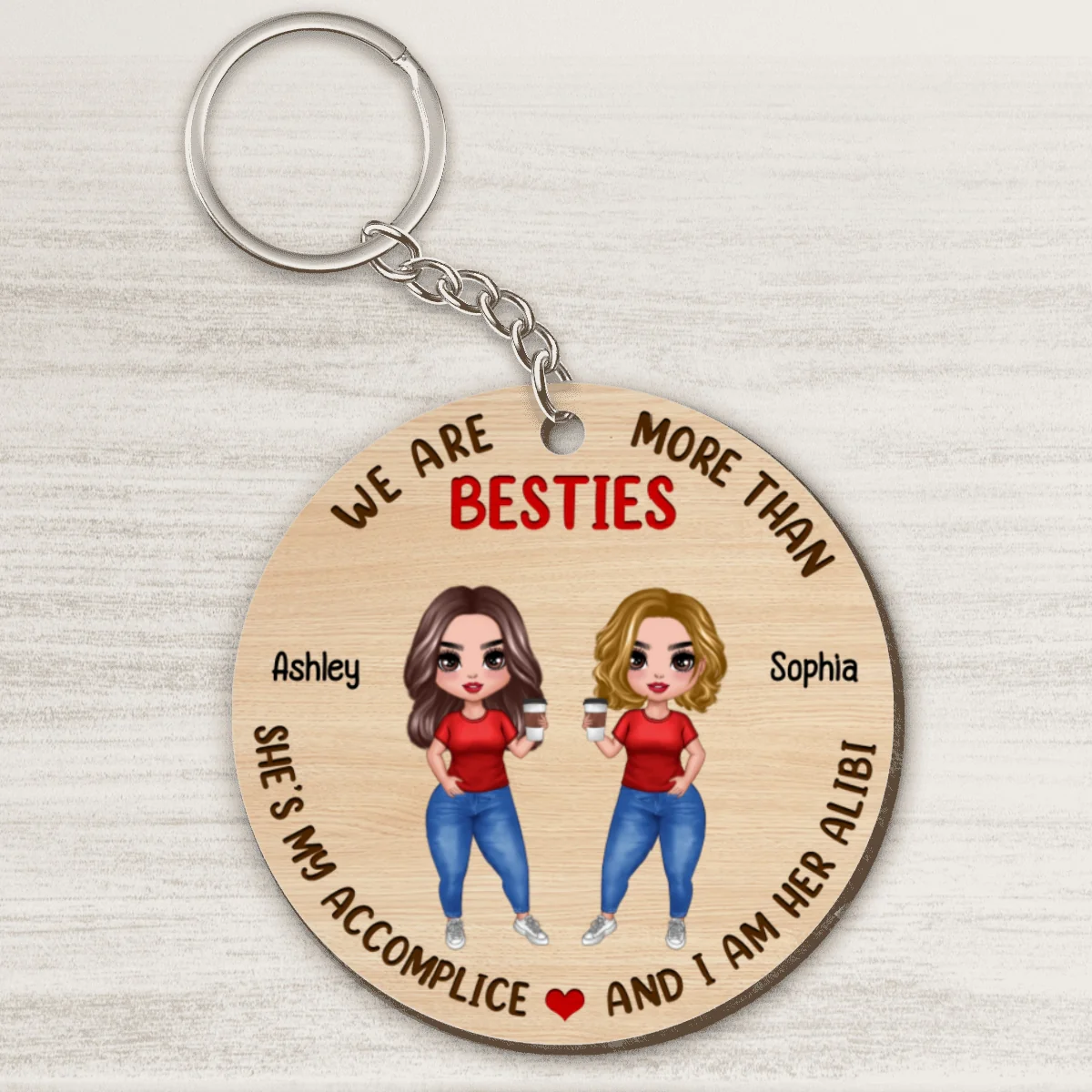 Doll Besties Standing Accomplice Alibi Gift For Best Friends Personalized Wooden Keychain - Image 4