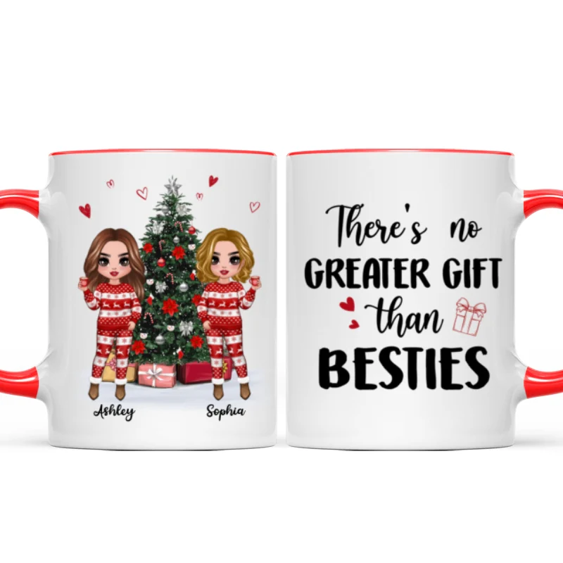 Doll Besties Standing Beside Christmas Tree Personalized Mug - Image 4