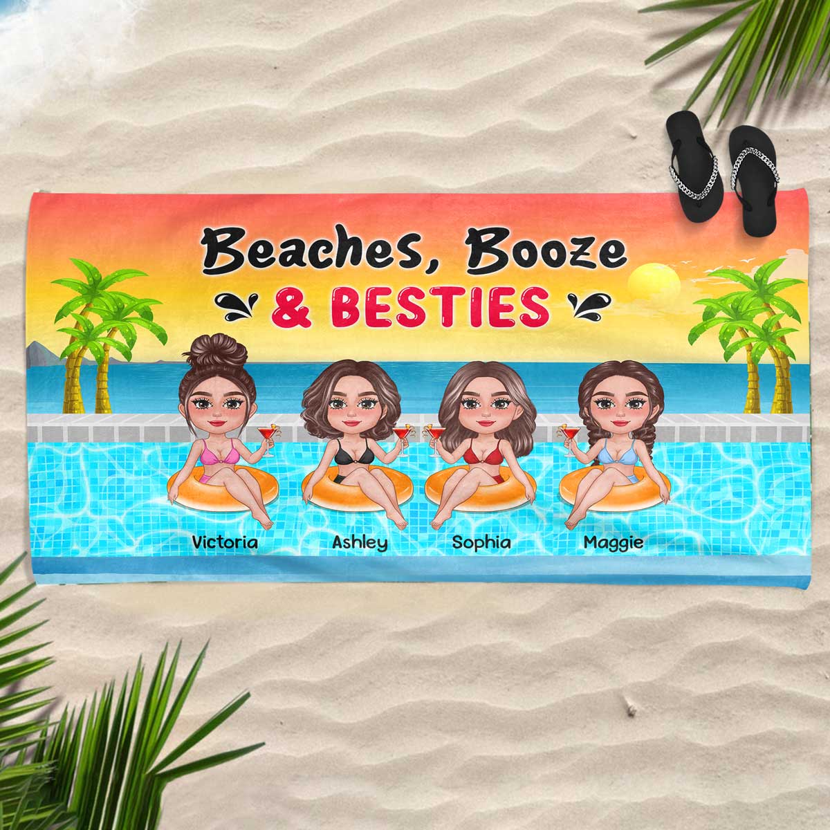 Doll Besties Summer In Pool Gift For Besties Personalized Beach Towel - Image 2