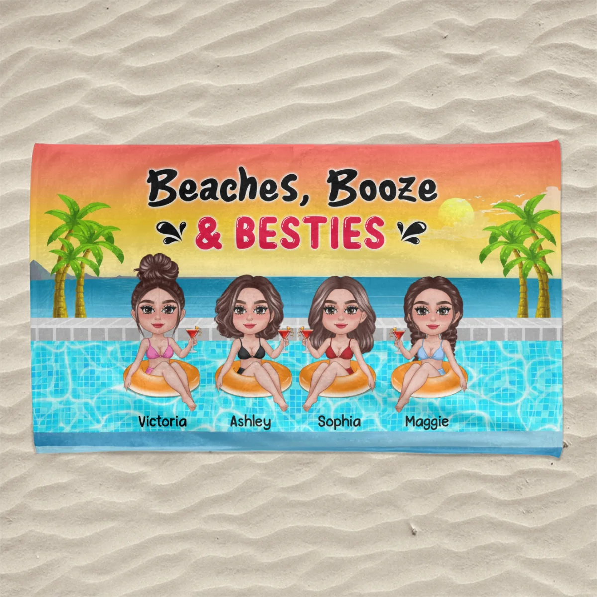 Doll Besties Summer In Pool Gift For Besties Personalized Beach Towel - Image 4