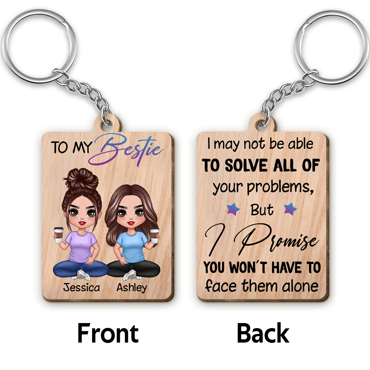 Doll Besties To My Bestie Personalized Wooden Keychain