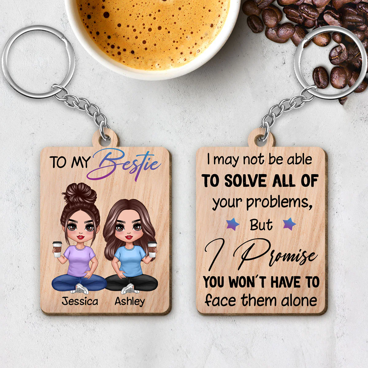 Doll Besties To My Bestie Personalized Wooden Keychain - Image 5