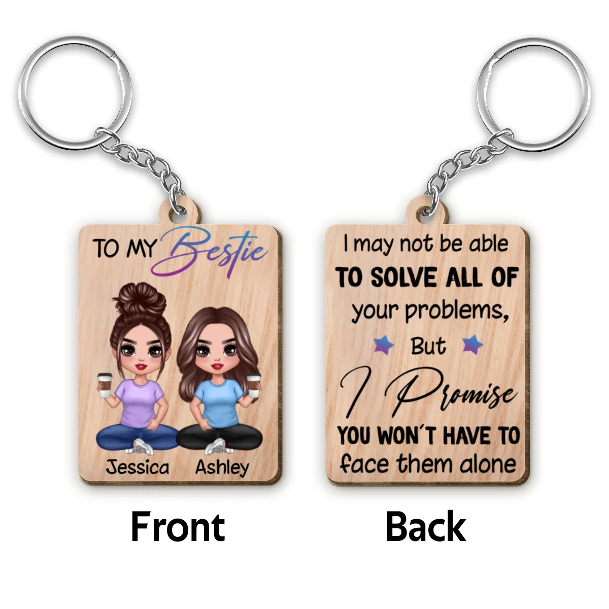 Doll Besties To My Bestie Personalized Wooden Keychain - Image 6