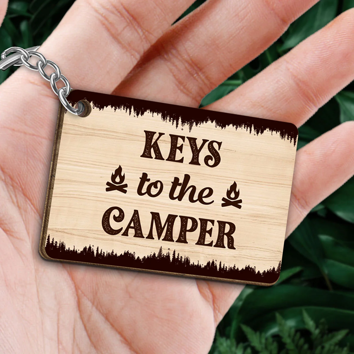 Doll Camping Couple Keys To The Camper Personalized Wooden Keychain - Image 2