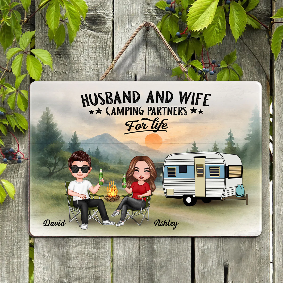 Doll Camping Couple Mountain Personalized Wood Sign - Image 6