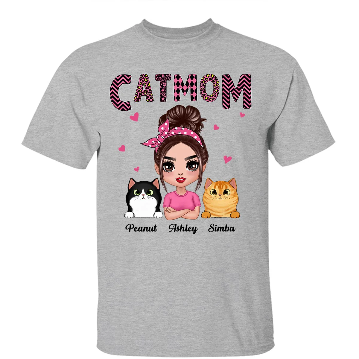 Doll Cat Mom Pink Pattern Gift For Cat Lovers Personalized Shirt