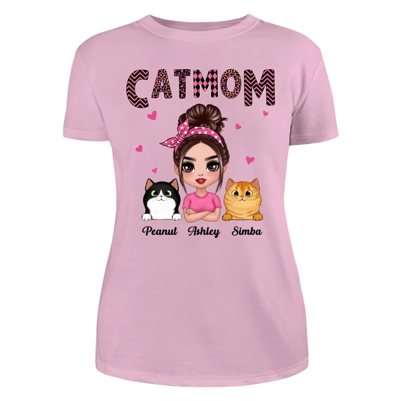 Doll Cat Mom Pink Pattern Gift For Cat Lovers Personalized Shirt - Image 11
