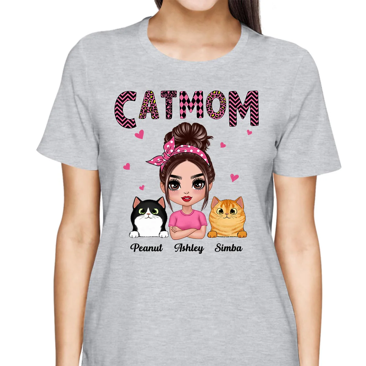 Doll Cat Mom Pink Pattern Gift For Cat Lovers Personalized Shirt - Image 2
