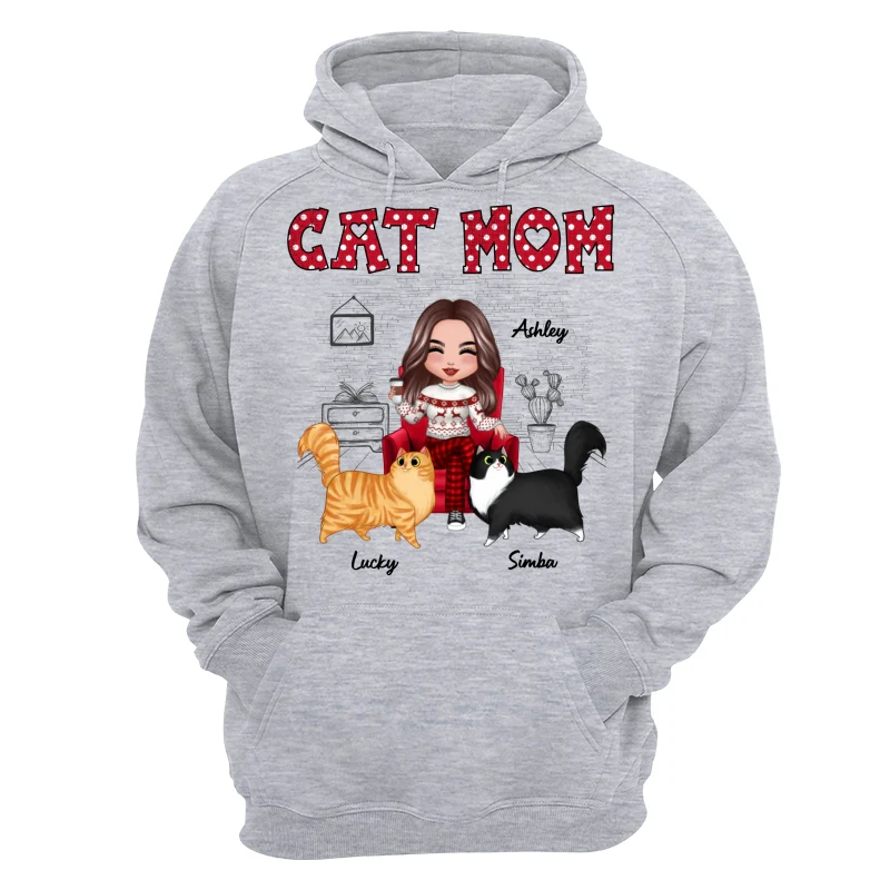 Doll Cat Mom Polka Dot Cartoon Walking Cat Personalized Shirt - Image 10
