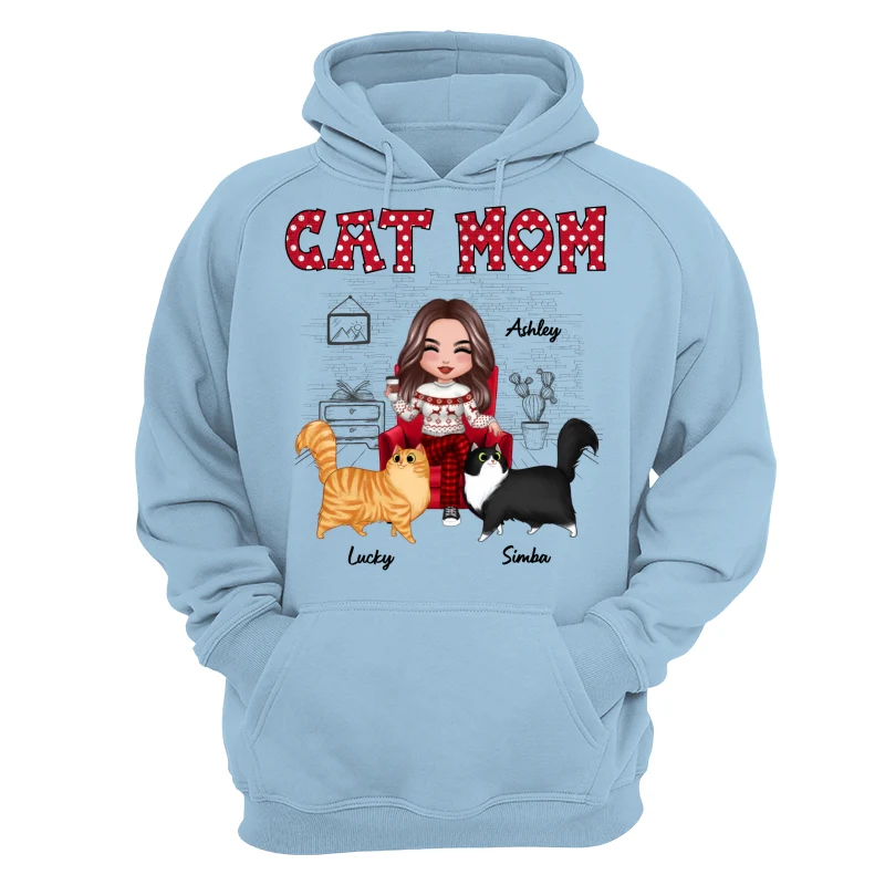 Doll Cat Mom Polka Dot Cartoon Walking Cat Personalized Shirt - Image 12
