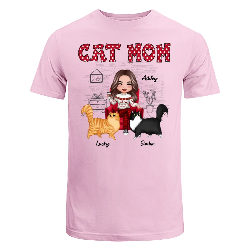 Doll Cat Mom Polka Dot Cartoon Walking Cat Personalized Shirt - Image 3