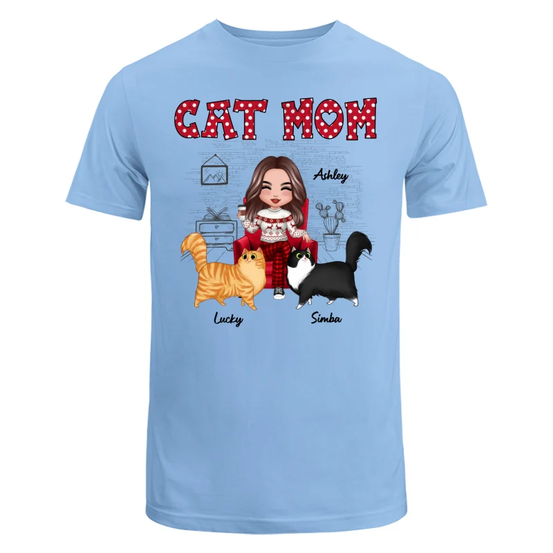 Doll Cat Mom Polka Dot Cartoon Walking Cat Personalized Shirt - Image 4