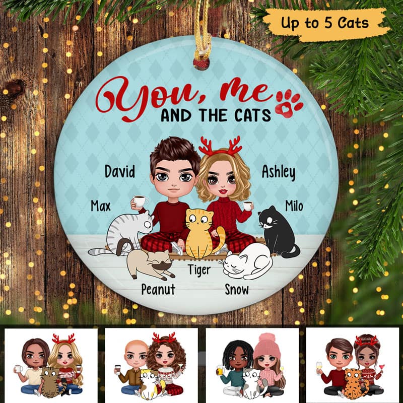 Doll Couple And Cats Personalized Circle Ornament - Image 2