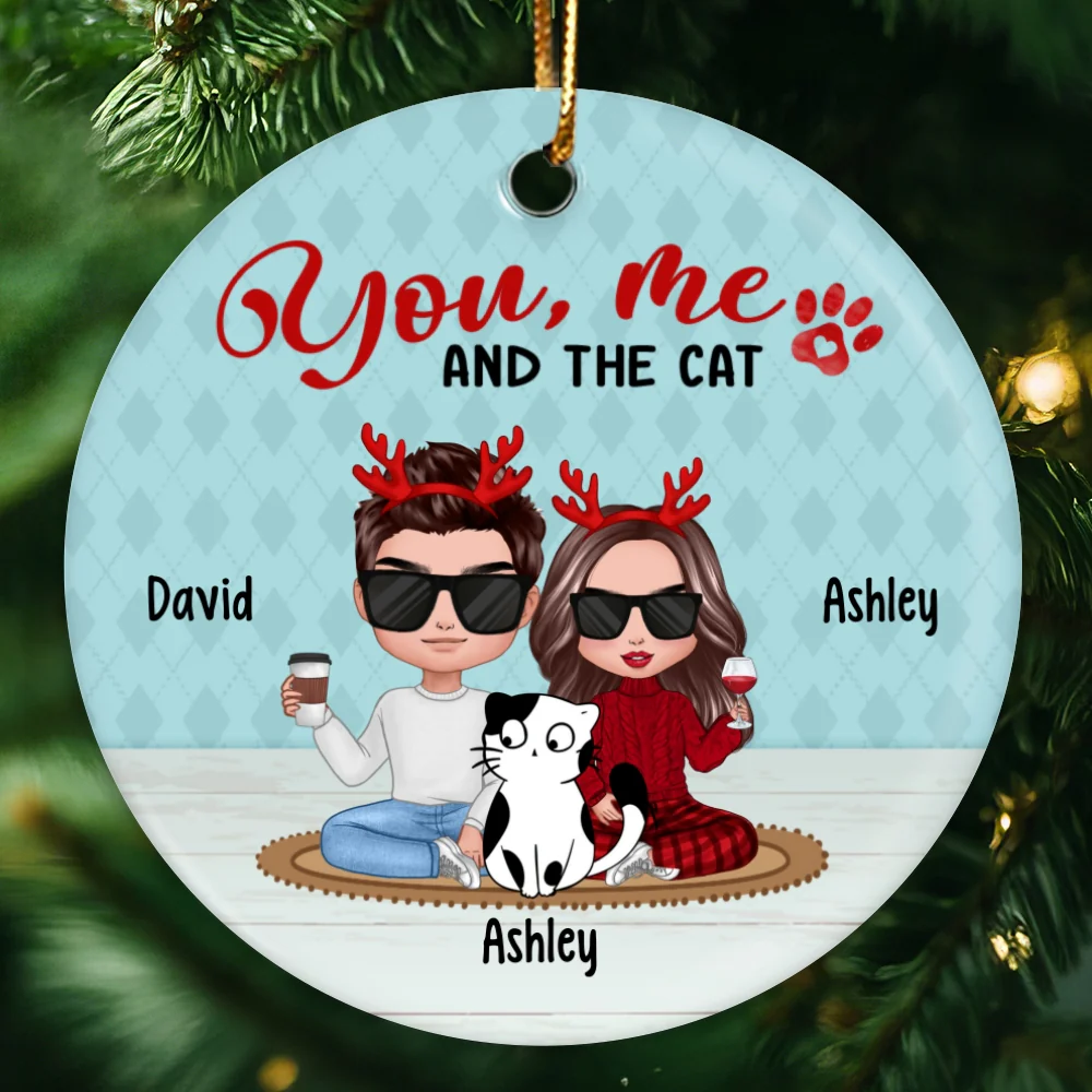 Doll Couple And Cats Personalized Circle Ornament - Image 4