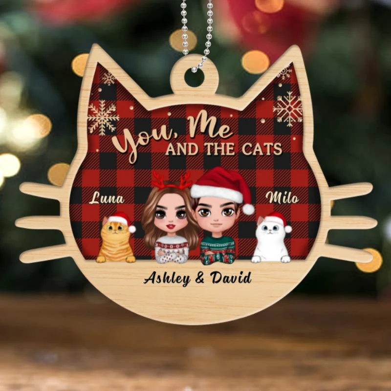 Doll Couple And Cats Personalized Wooden Ornament