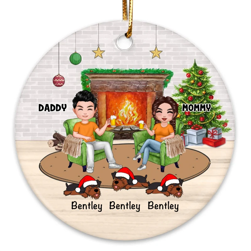 Doll Couple And Dogs Cats Personalized Christmas Ornament - Image 3