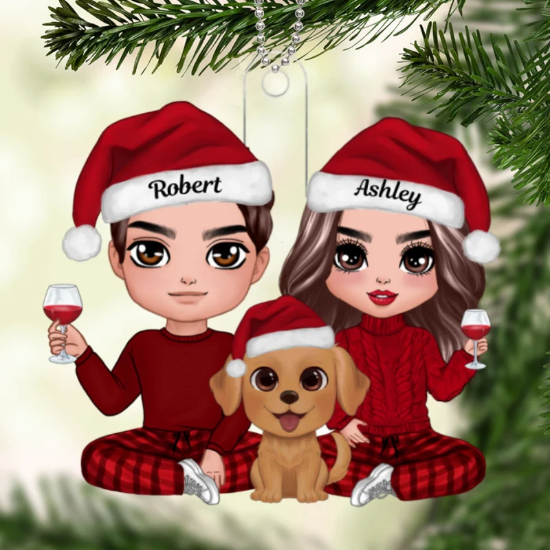 Doll Couple And Watercolor Cute Dogs You Me And The Dogs Christmas Gift Personalized Acrylic Ornament - Image 5