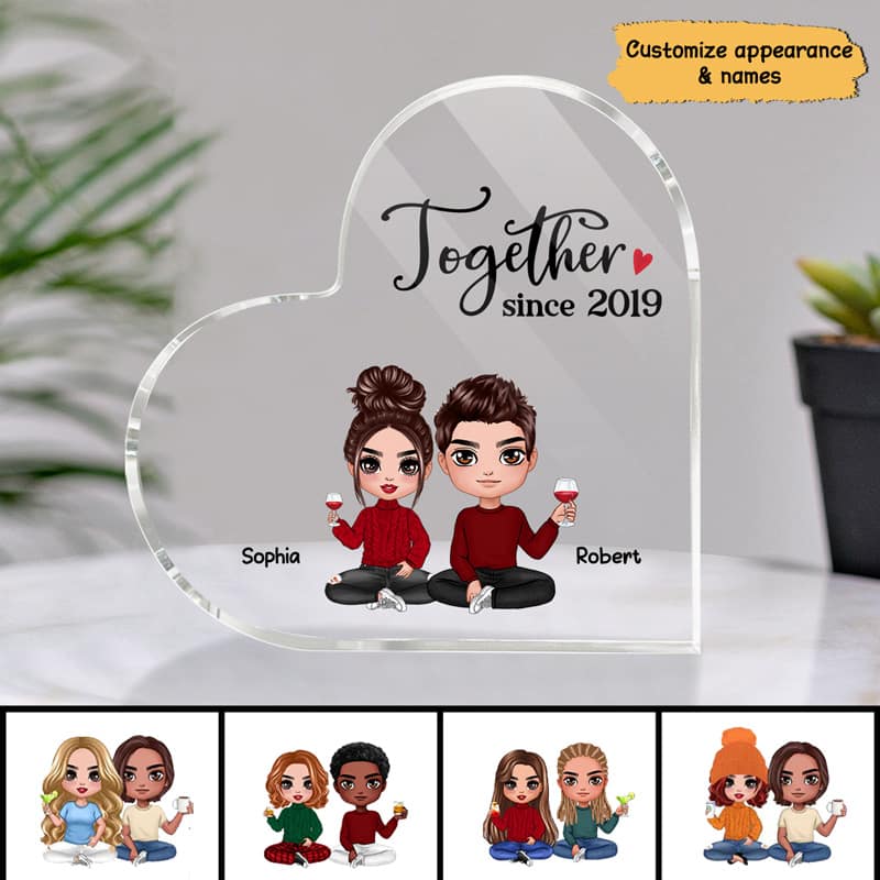 Doll Couple Anniversary Gift Personalized Heart Acrylic Plaque - Image 2