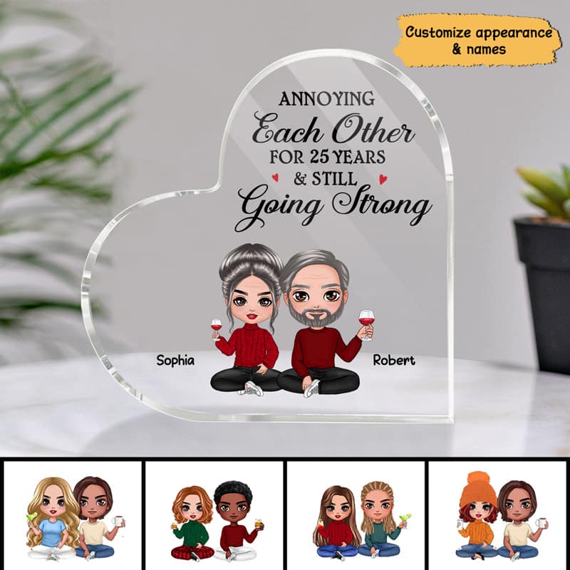 Doll Couple Anniversary Gift Personalized Heart Acrylic Plaque - Image 3