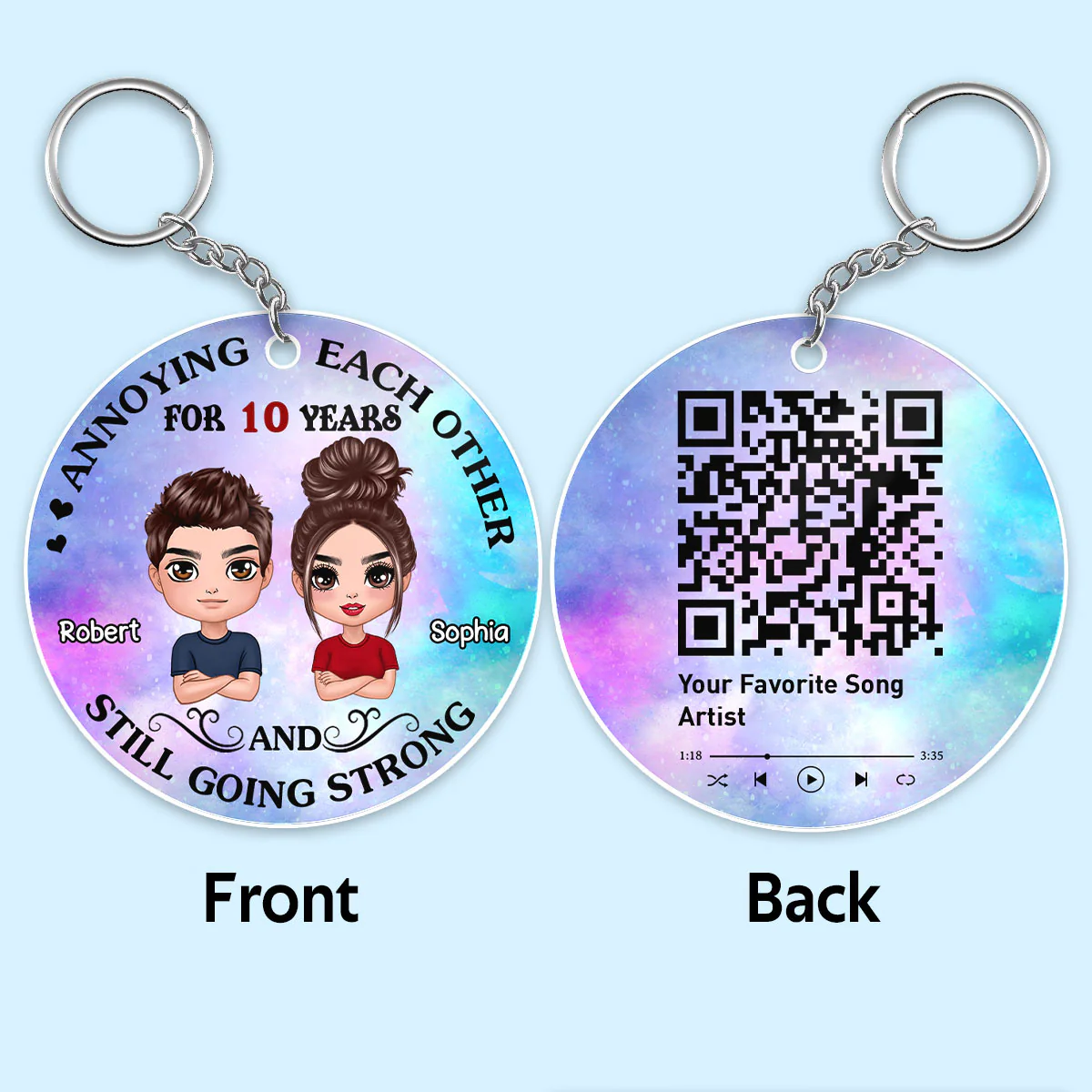 Doll Couple Annoying Each Other Favorite Song Scannable QR Code Personalized Acrylic Keychain