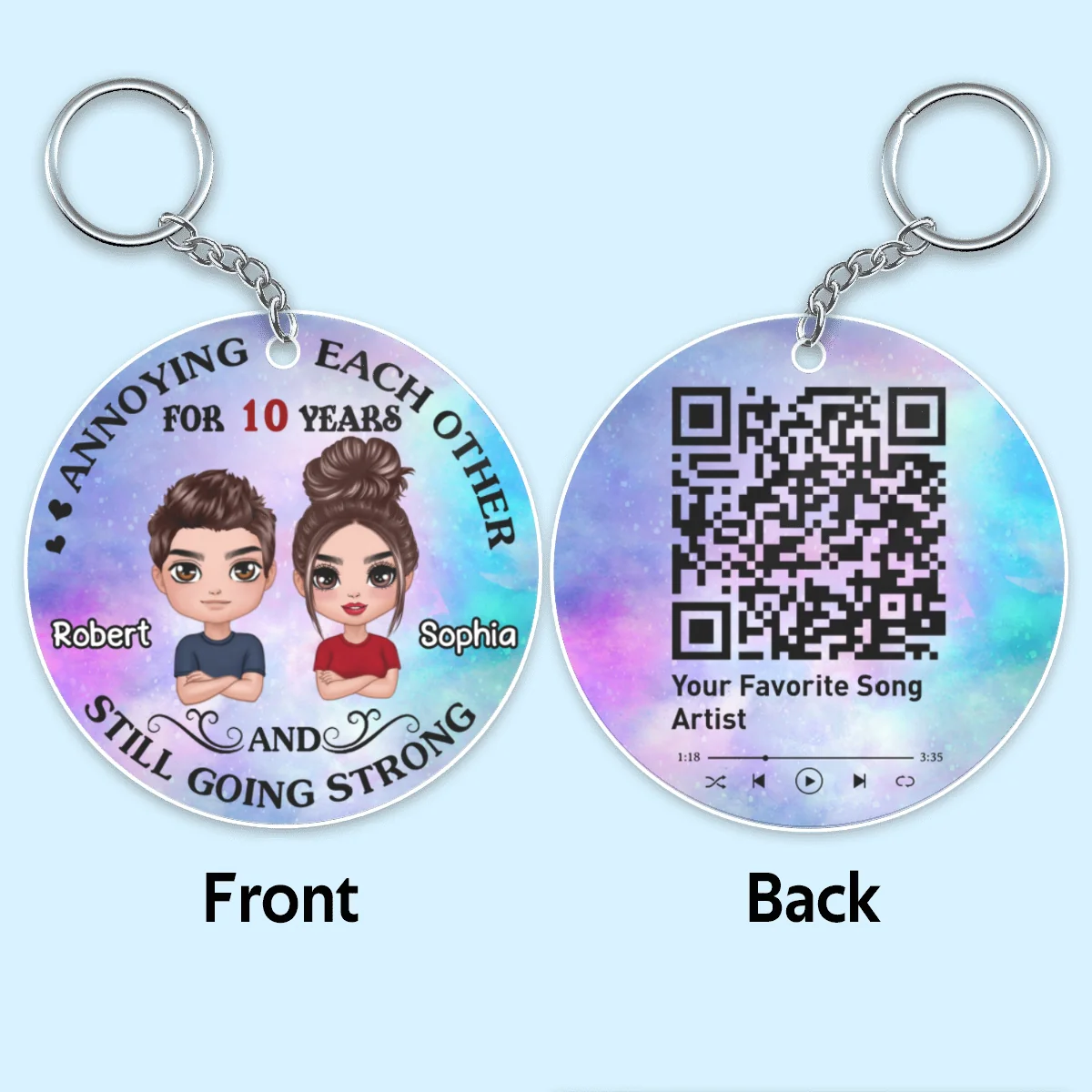 Doll Couple Annoying Each Other Favorite Song Scannable QR Code Personalized Acrylic Keychain - Image 4