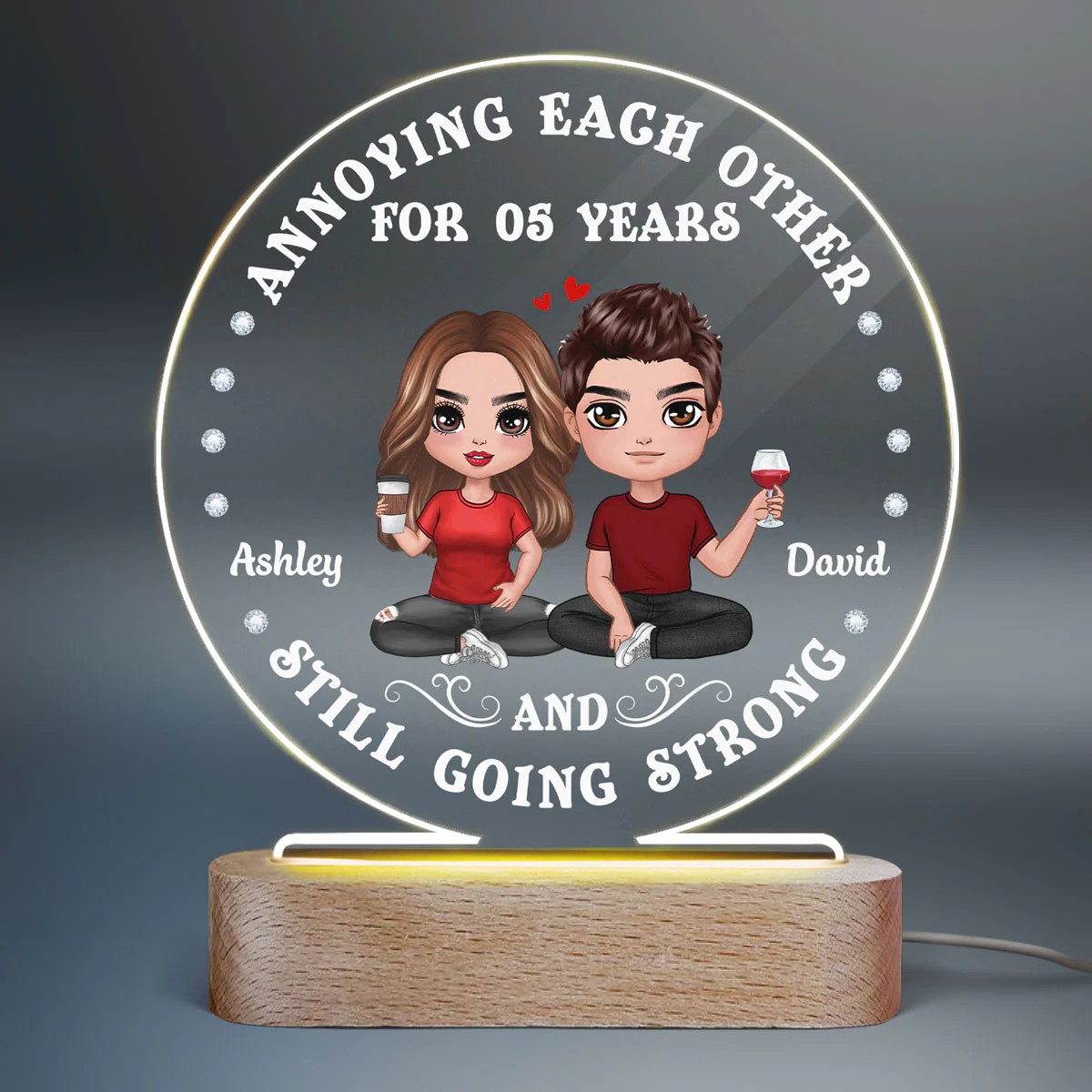 Doll Couple Annoying Each Other Personalized Circle LED Night Light - Valentine‘s Day Gift For Him, Gift For Her - Image 2