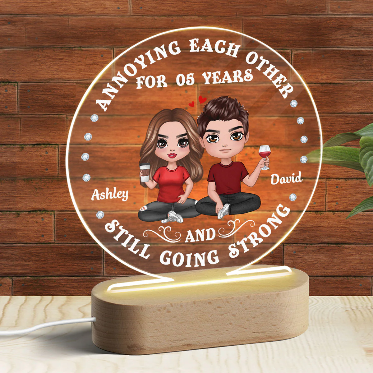 Doll Couple Annoying Each Other Personalized Circle LED Night Light - Valentine‘s Day Gift For Him, Gift For Her - Image 3
