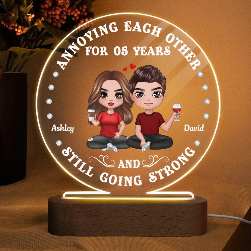 Doll Couple Annoying Each Other Personalized Circle LED Night Light - Valentine‘s Day Gift For Him, Gift For Her - Image 4