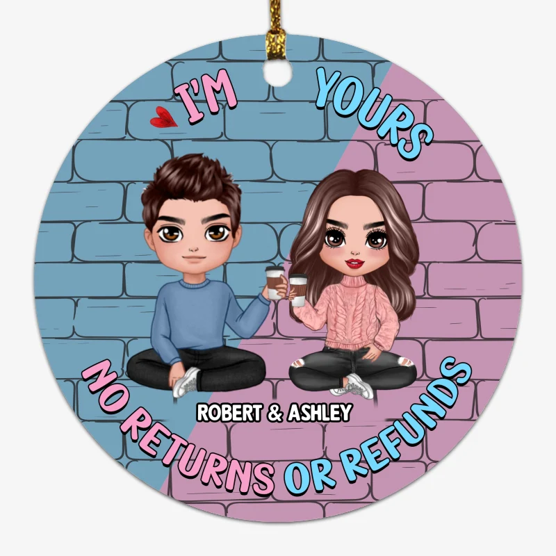 Doll Couple Blue And Pink Brick Backgroundn Personalized Circle Ornament - Image 4