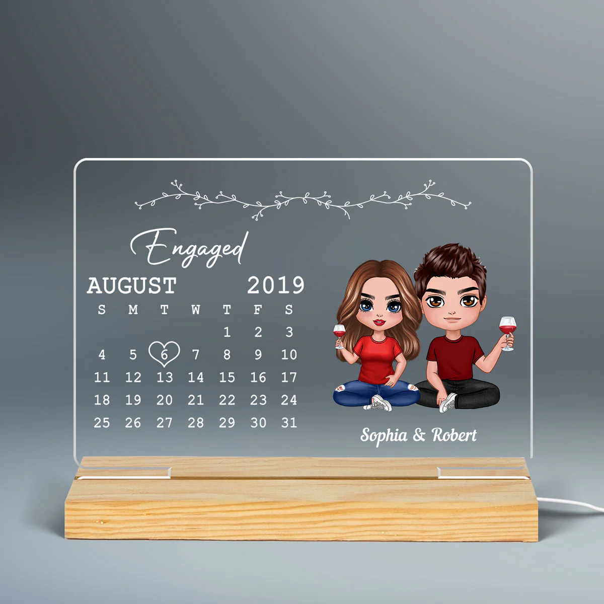 Doll Couple Calendar Anniversary Gift Rectangle Personalized Custom Shape Acrylic Plaque With LED Night Light - Anniversary Gift For Couple - Gift For Him Gift For Her - Image 3