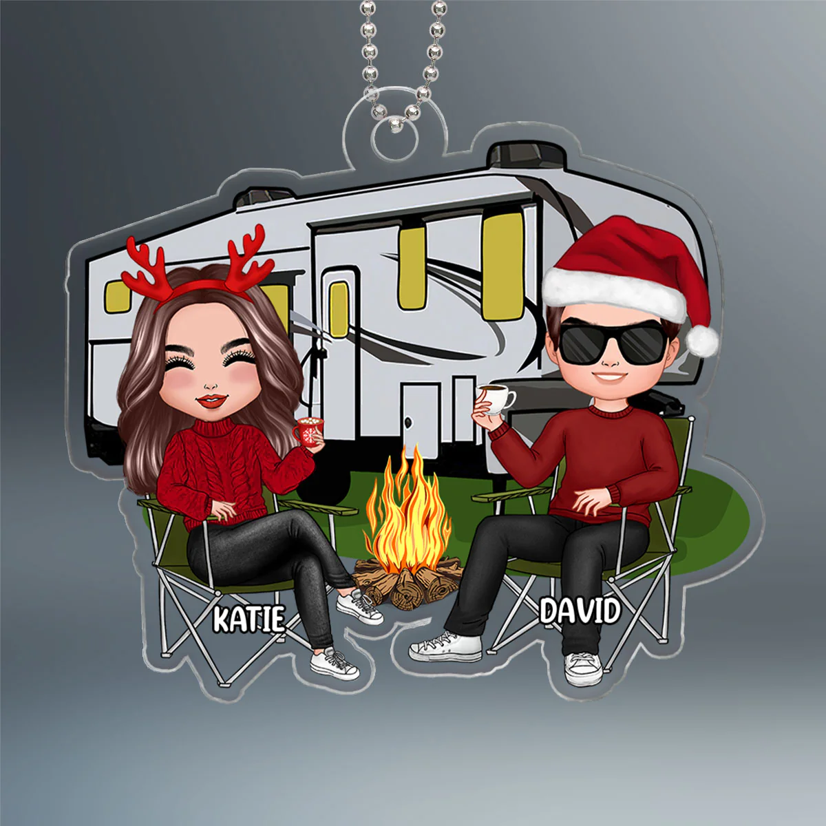 Doll Couple Camping Christmas Gift Personalized Acrylic Ornament - Image 2