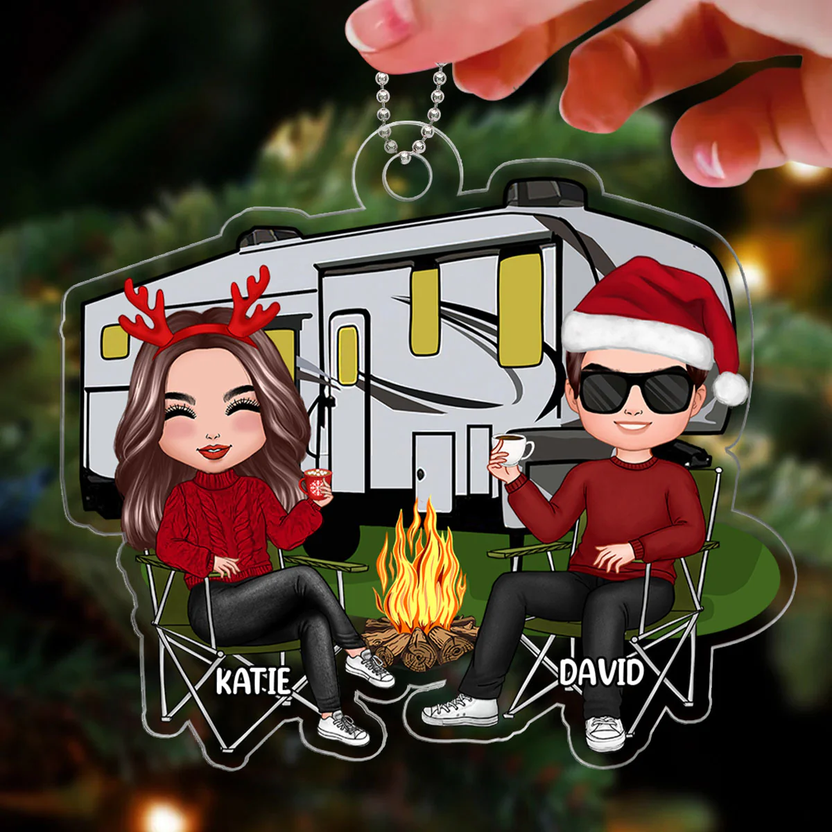 Doll Couple Camping Christmas Gift Personalized Acrylic Ornament - Image 3