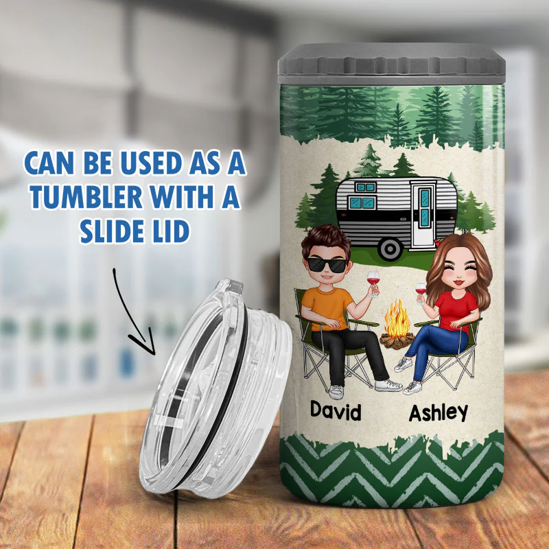 Doll Couple Camping Personalized 4 In 1 Can Cooler - Image 8