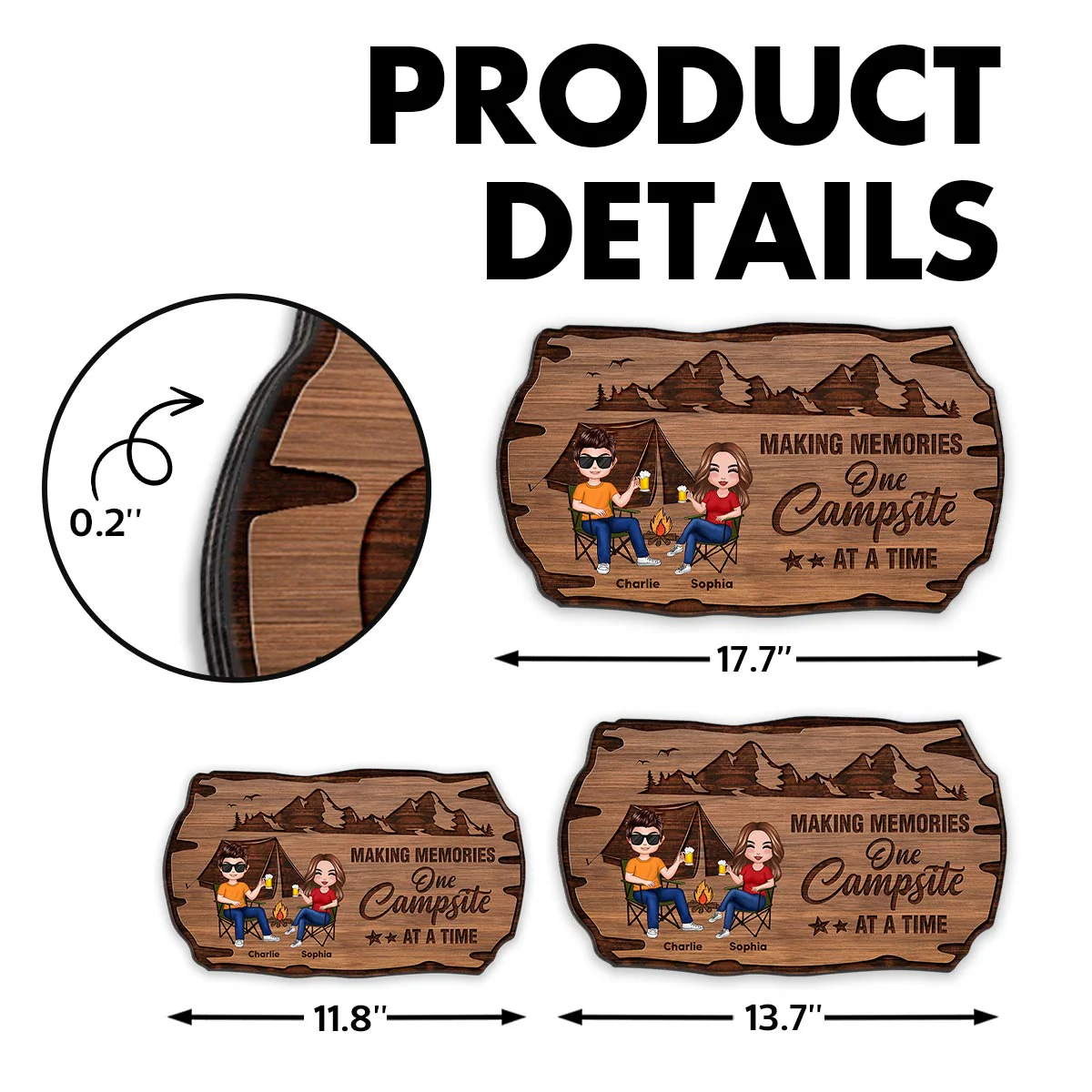 Doll Couple Camping Rustic Personalized Wood Sign - Image 7