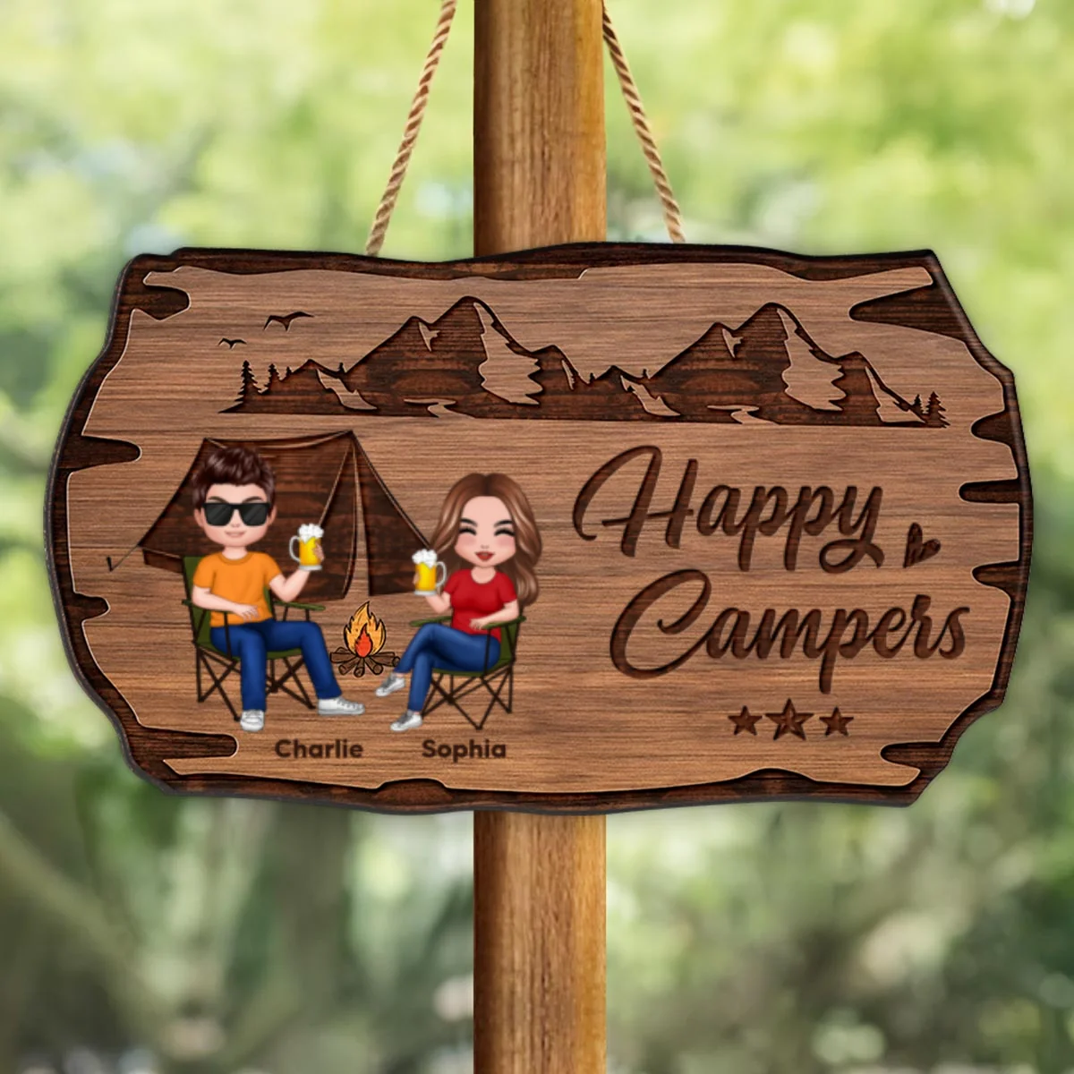 Doll Couple Camping Rustic Personalized Wood Sign - Image 9