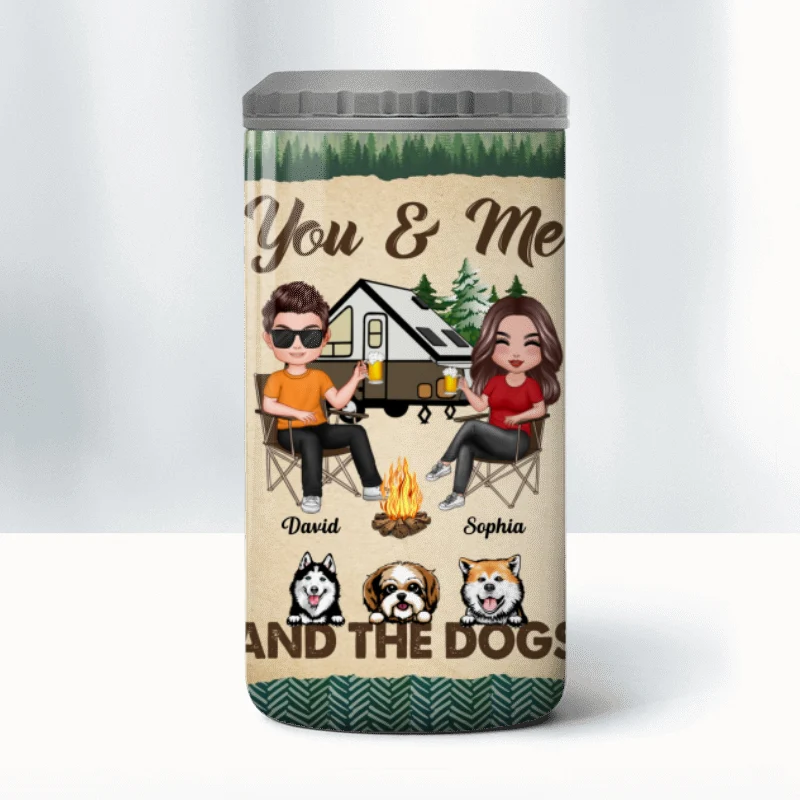 Doll Couple Camping With Dogs Personalized 4 In 1 Can Cooler - Image 10