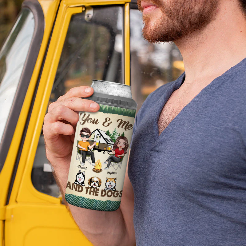 Doll Couple Camping With Dogs Personalized 4 In 1 Can Cooler - Image 5