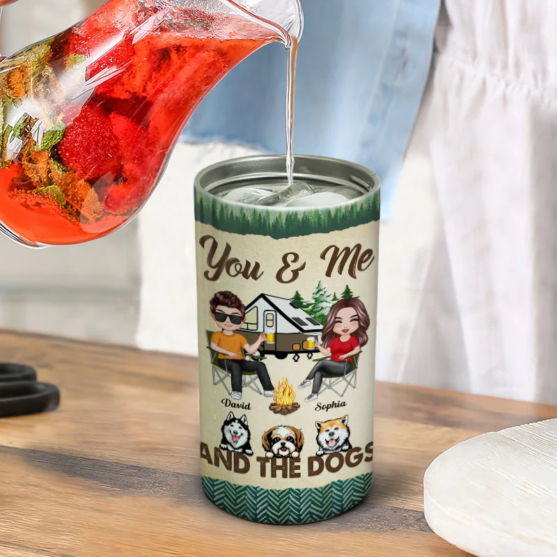Doll Couple Camping With Dogs Personalized 4 In 1 Can Cooler - Image 6