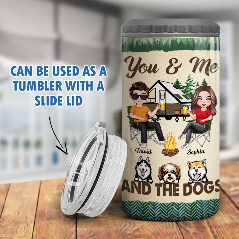 Doll Couple Camping With Dogs Personalized 4 In 1 Can Cooler - Image 9