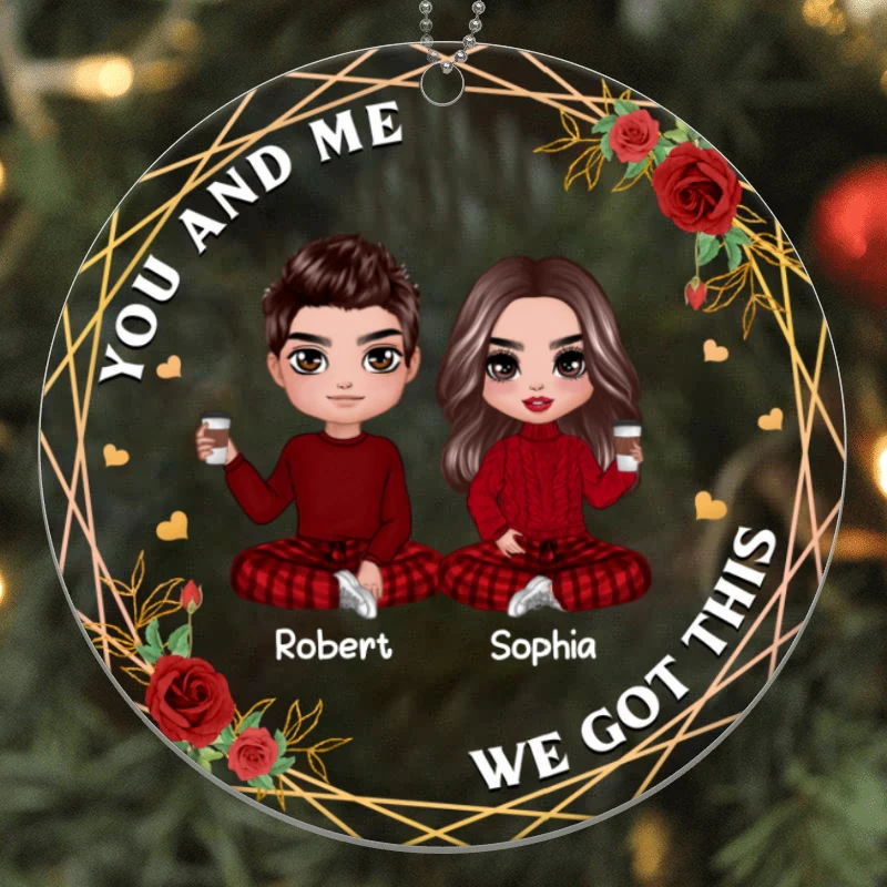 Doll Couple Christmas Floral Personalized Acrylic Ornament - Image 4