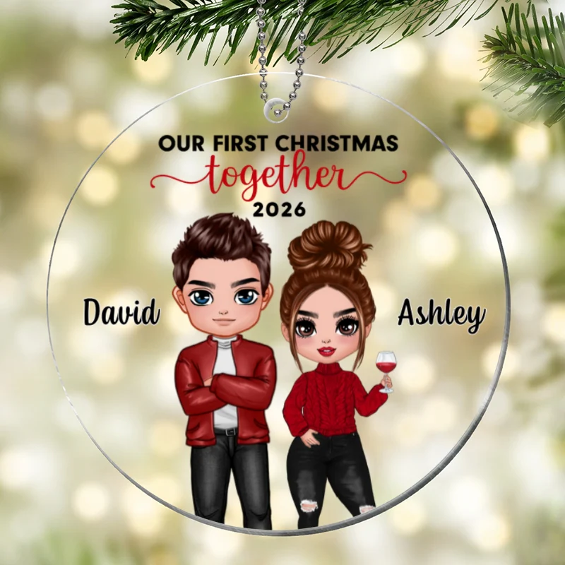 Doll Couple First Christmas Personalized Acrylic Ornament - Image 4